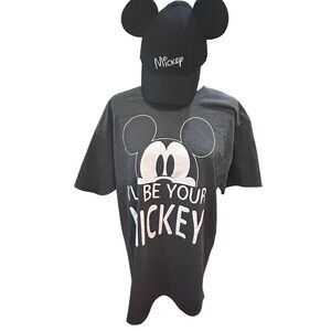 NEW Disney Mickey Mouse Graphic Dark Gray L/G Hanes Hat Bundle